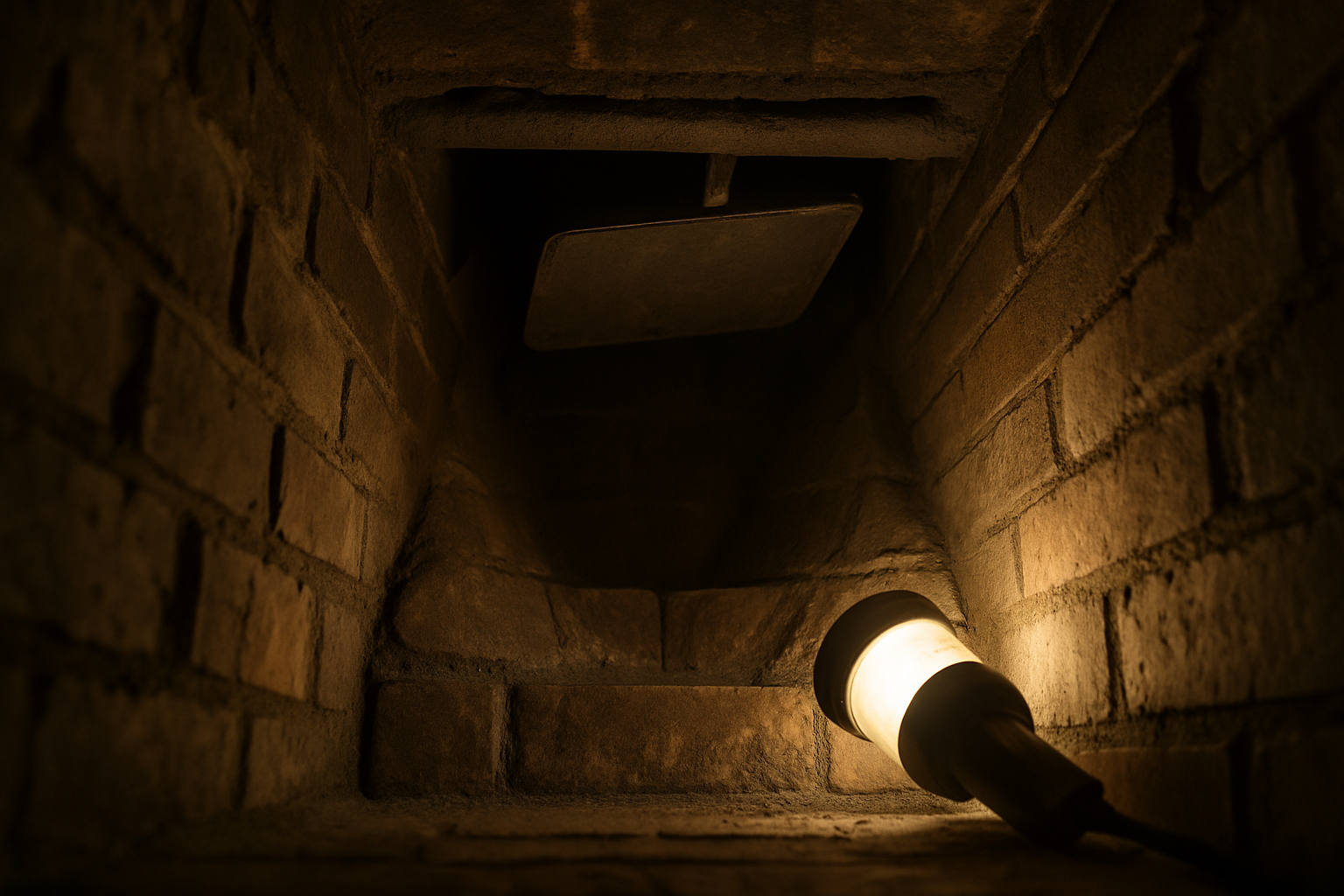 An interior flue perspective immediately communicates the airflow and draft correction subject matter  -  the physical c