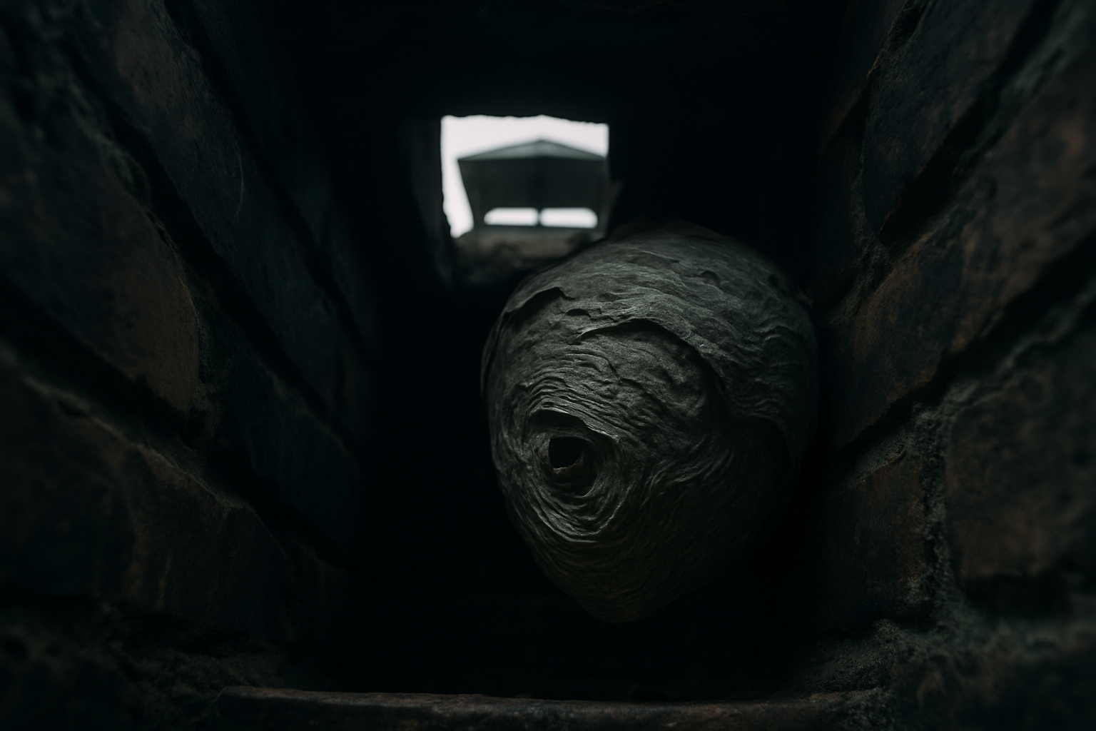 Directly illustrates the page topic  -  a wasp nest inside a Houston chimney  -  grounding visitors immediately in the s