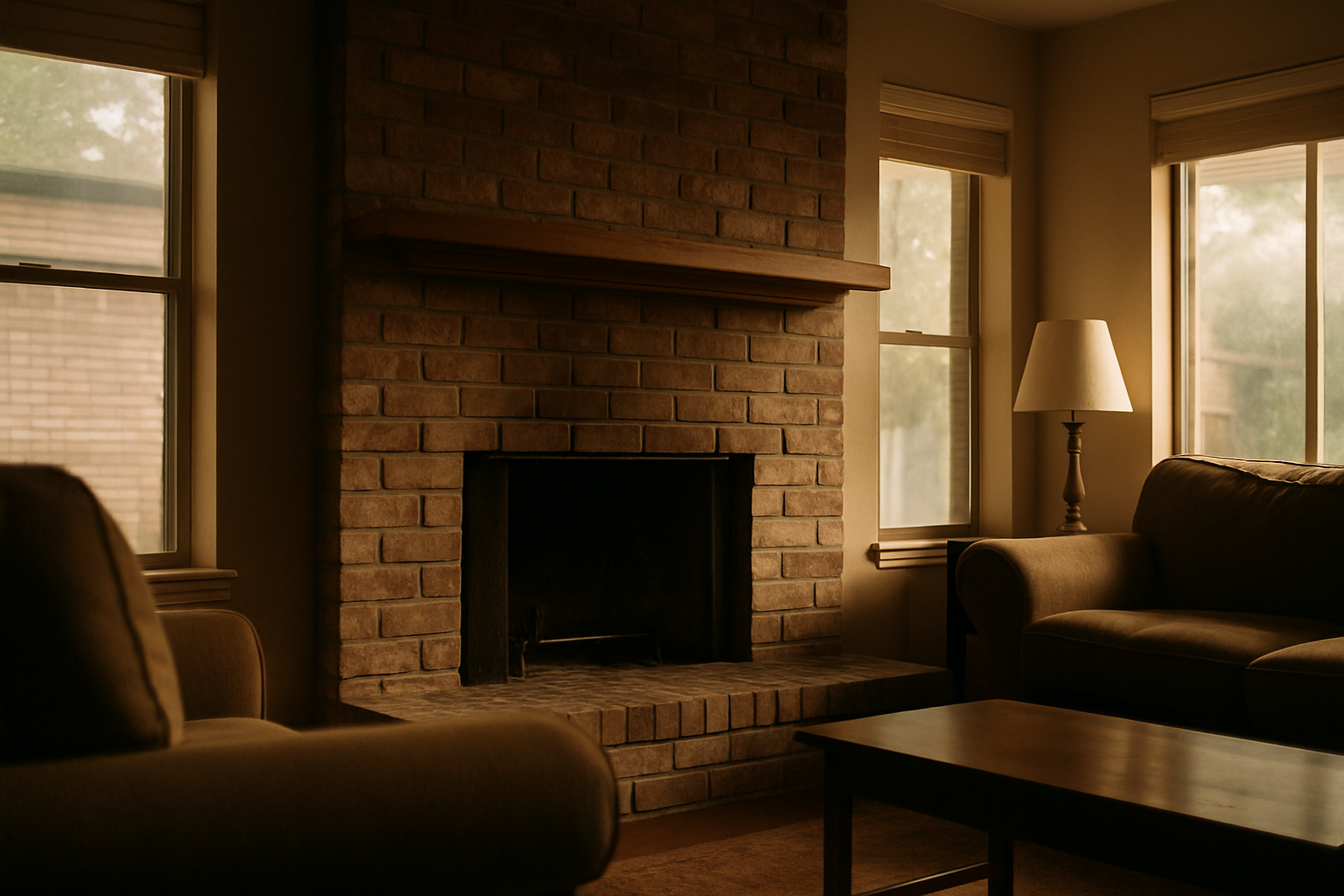 A close, atmospheric view of a stained brick fireplace interior anchors the section's premise that chronic odor is a str