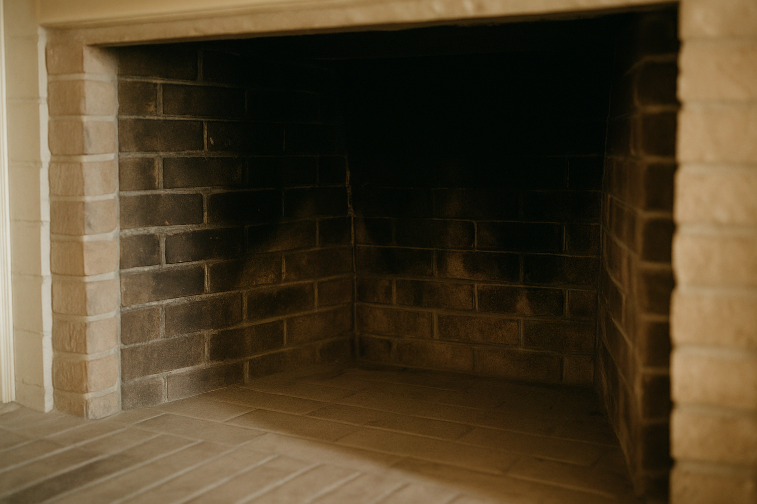 A clean, close-up firebox shot directly illustrates the fireplace cleaning service described in the section heading and 