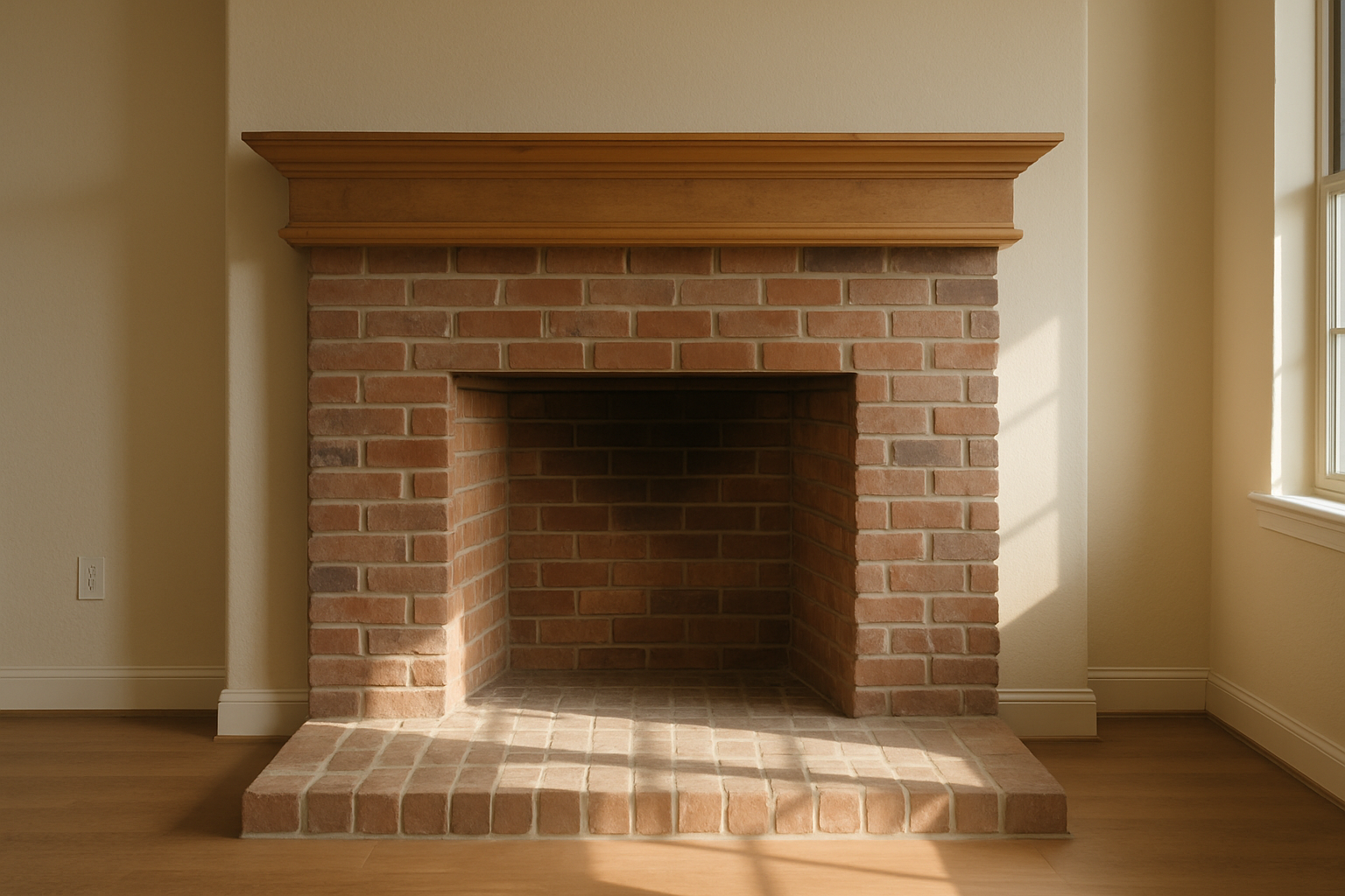 A completed residential fireplace interior directly illustrates the fireplace installation service offered to Houston ho