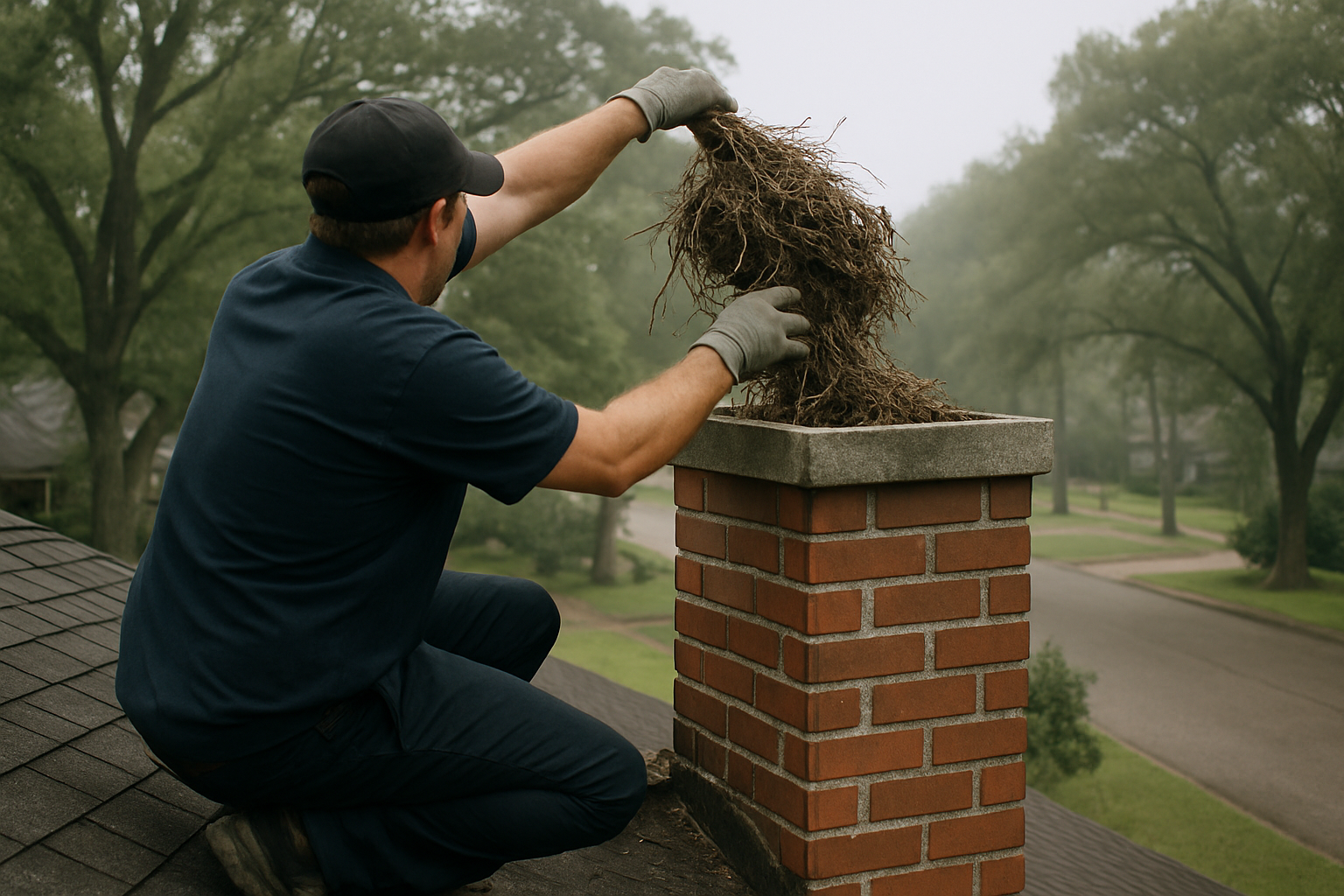 Shows the core service - hands-on nest extraction from a brick chimney - grounding the hero section in the actual la